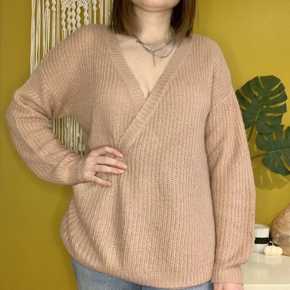 PINK OVERSIZED WRAP SWEATER